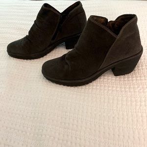 Fly London Gray Ruched Suede Booties